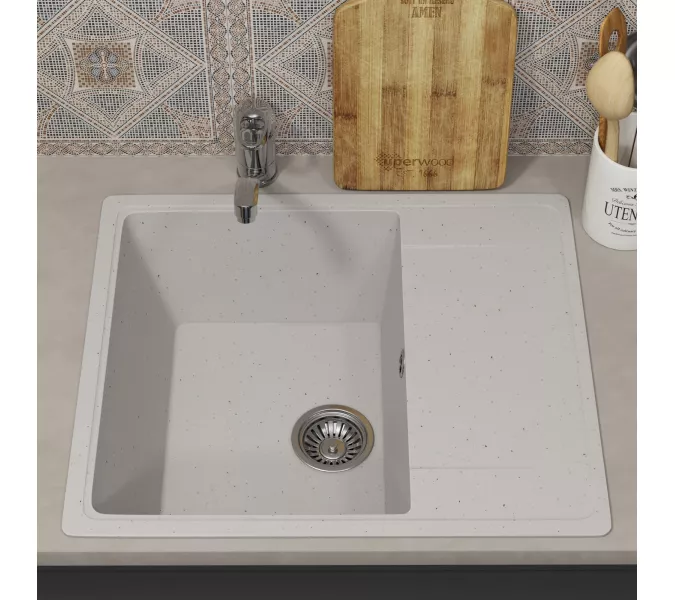 Кухонная мойка из искусственного камня Uperwood ECON UPD-201-001, прямоугольная, белая матовая, Выбрать цвет: Белый камень, изображение 3