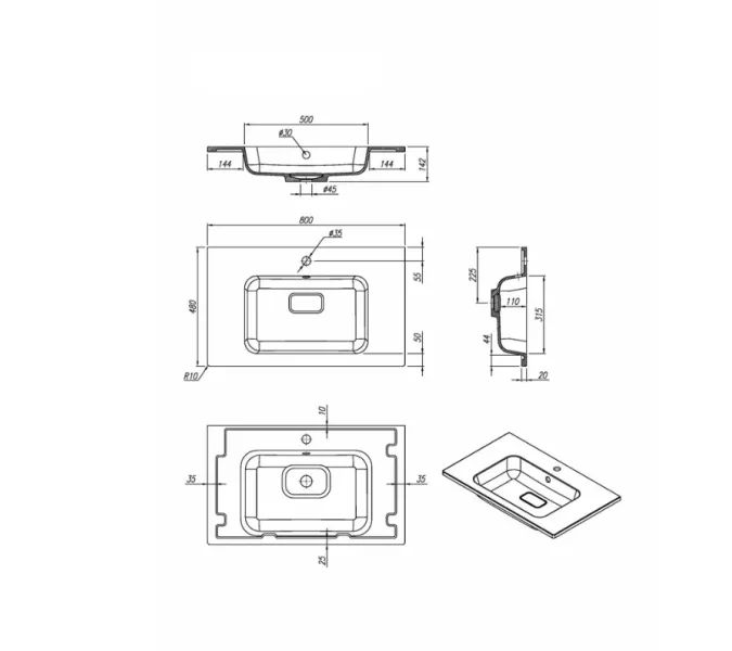Раковина для ванной кварцевая Uperwood Lagoon Quartz 80  белая матовая (жасмин), Выбрать цвет: Жасмин, Выбрать размер: 80, изображение 6