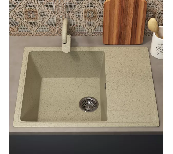 Кухонная мойка из искусственного камня Uperwood ECON UPD-202-002, прямоугольная, бежевая матовая, Выбрать цвет: Слоновая кость, изображение 3