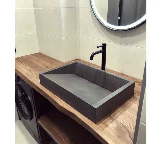 Раковина накладная бетонная Uperwood Mariana 60х40х12 см, прямоугольная, графит, Выбрать цвет: Графит, изображение 5