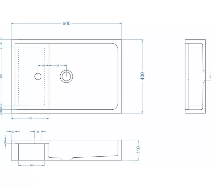 Раковина накладная бетонная Uperwood Piter 60х40х12 см,  графит, Выбрать цвет: Графит, изображение 6