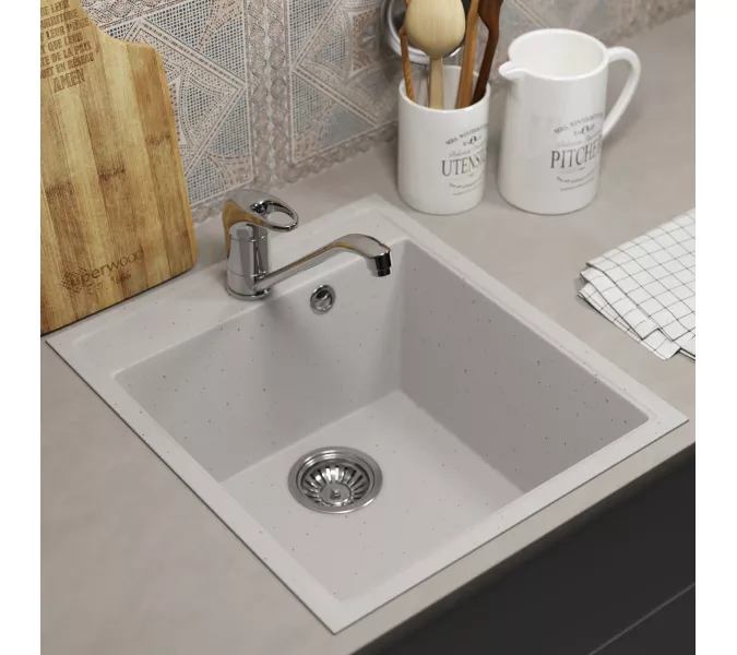 Кухонная мойка из искусственного камня Uperwood ECON UPD-404-001, прямоугольная, белая матовая, Выбрать цвет: Белый камень, изображение 3
