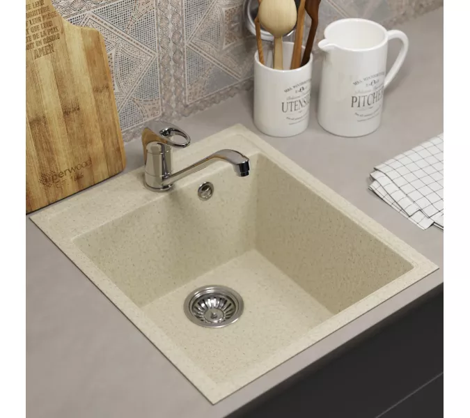 Кухонная мойка из искусственного камня Uperwood ECON UPD-404-002, прямоугольная, бежевая матовая, Выбрать цвет: Слоновая кость, изображение 3