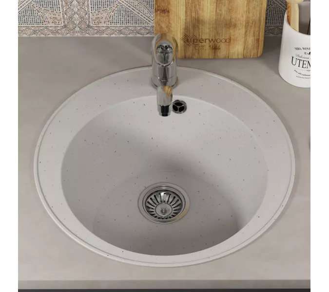 Кухонная мойка из искусственного камня Uperwood ECON UPD-405-001, круглая, белая матовая, Выбрать цвет: Белый камень, изображение 4