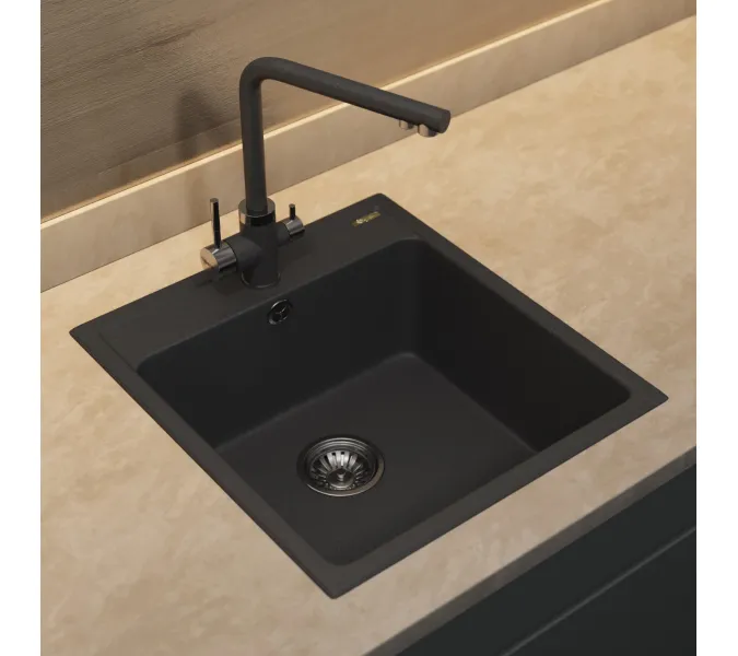 Кухонная мойка из искусственного камня Uperwood UPD-406, 42х48 прямоугольная, цвет уголь, Выбрать цвет: Уголь