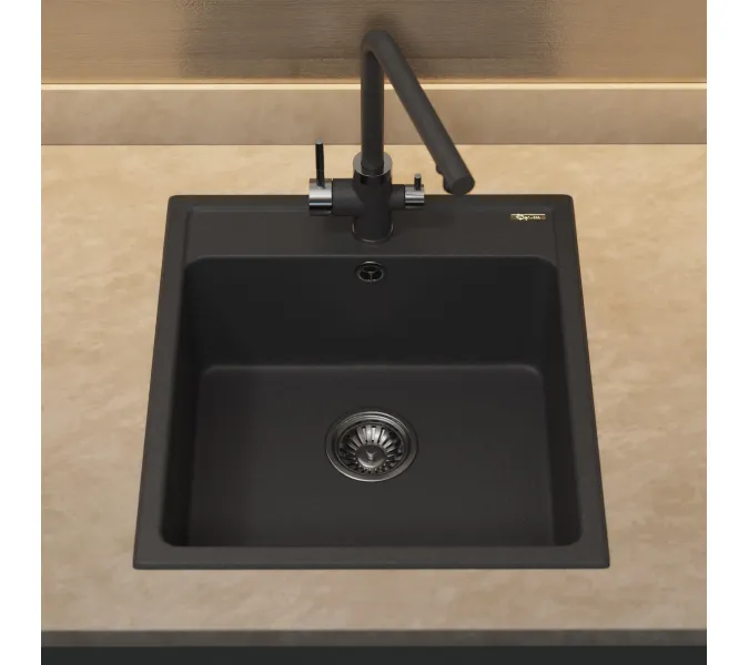 Кухонная мойка из искусственного камня Uperwood UPD-406, 42х48 прямоугольная, цвет уголь, Выбрать цвет: Уголь, изображение 2