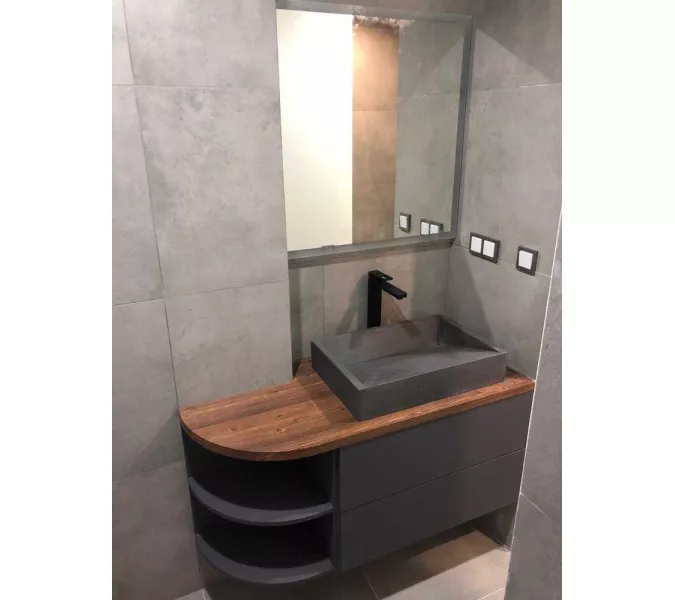 Раковина накладная бетонная Uperwood Mariana 60х40х12 см, прямоугольная, графит, Выбрать цвет: Графит, изображение 8