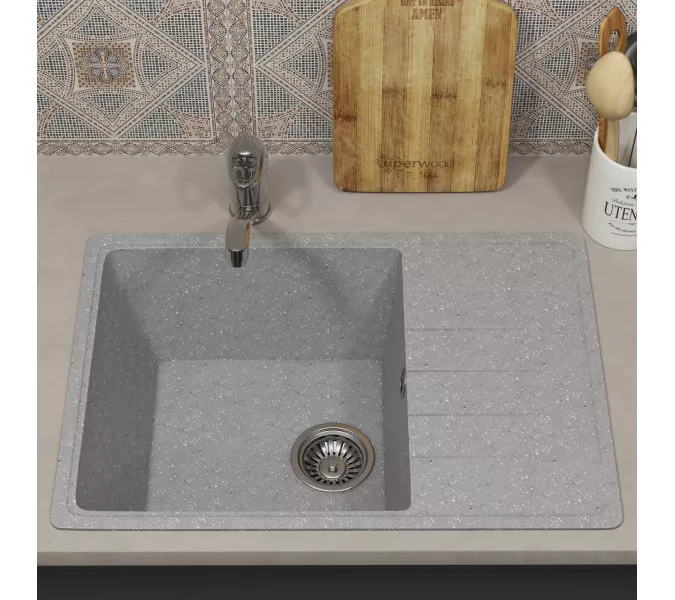 Кухонная мойка из искусственного камня Uperwood ECON UPD-506-003, прямоугольная, серая матовая, Выбрать цвет: Светло-серый, изображение 3
