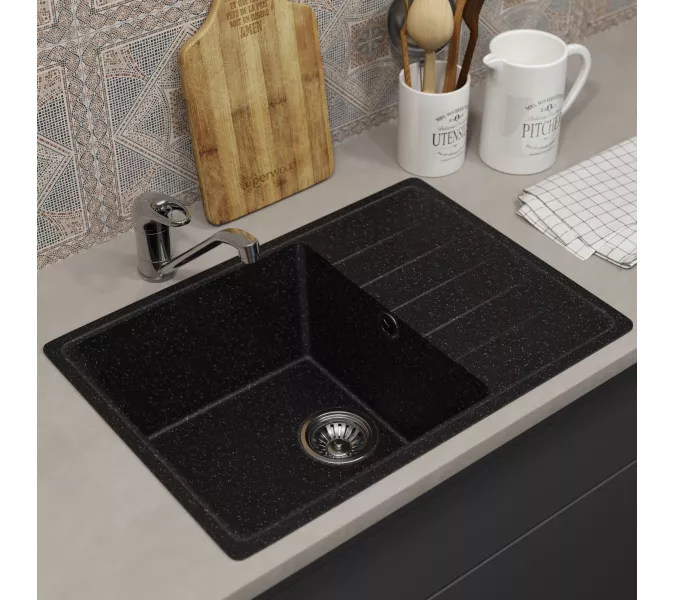 Кухонная мойка из искусственного камня Uperwood ECON UPD-506-004, прямоугольная, черная матовая, Выбрать цвет: Черный оникс, изображение 2