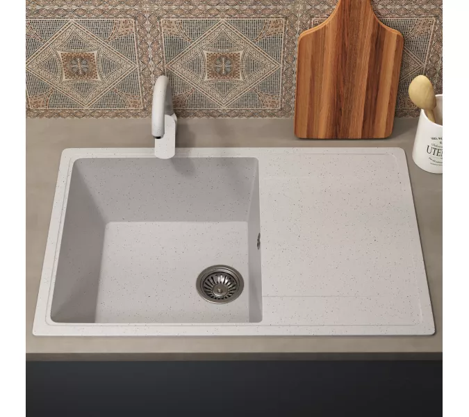 Кухонная мойка из искусственного камня Uperwood ECON UPD-507-001, прямоугольная, белая матовая, Выбрать цвет: Белый камень, изображение 3
