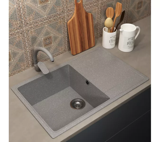 Кухонная мойка из искусственного камня Uperwood ECON UPD-507-003, прямоугольная, серая матовая, Выбрать цвет: Светло-серый, изображение 2
