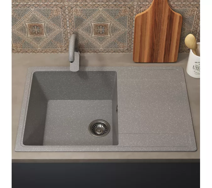 Кухонная мойка из искусственного камня Uperwood ECON UPD-507-003, прямоугольная, серая матовая, Выбрать цвет: Светло-серый, изображение 3