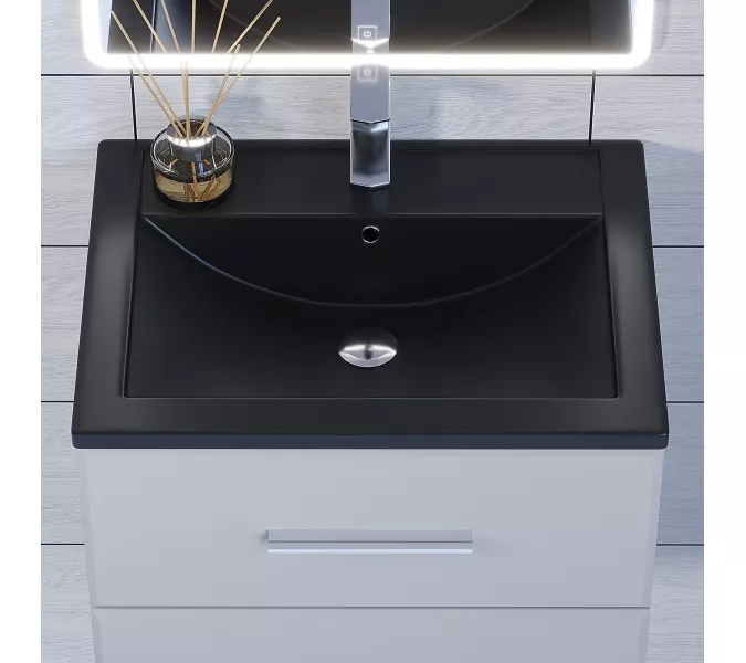 Раковина для ванной кварцевая Uperwood Foster Quartz черная матовая (уголь), Выбрать цвет: Уголь, Выбрать размер: 60, изображение 4