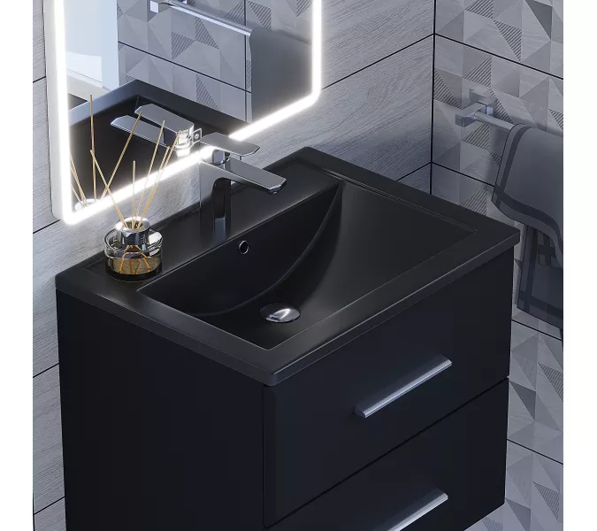 Раковина для ванной кварцевая Uperwood Foster Quartz  черная матовая (космос), Выбрать цвет: Космос, Выбрать размер: 60, изображение 3