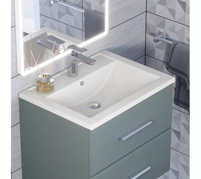 Раковина для ванной кварцевая Uperwood Foster Quartz белая матовая (жасмин), Выбрать цвет: Жасмин, Выбрать размер: 60, изображение 3