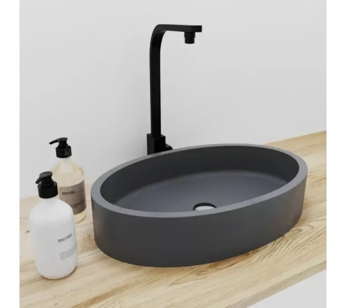 Раковина накладная бетонная Uperwood Rome 55х35х11 см, овальная, графит, Выбрать цвет: Графит, изображение 2