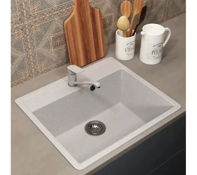 Кухонная мойка из искусственного камня Uperwood ECON UPD-104-001, прямоугольная, белая матовая, Выбрать цвет: Белый камень, изображение 3