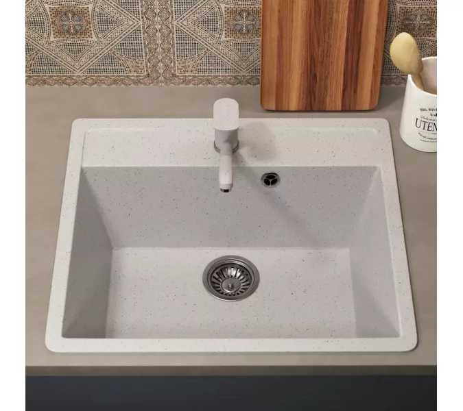 Кухонная мойка из искусственного камня Uperwood ECON UPD-104-001, прямоугольная, белая матовая, Выбрать цвет: Белый камень, изображение 4