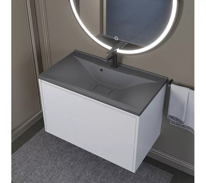 Раковина для ванной кварцевая Uperwood Elen Quartz 80  серая матовая (серый шелк), Выбрать цвет: Серый шелк, Выбрать размер: 80, изображение 3