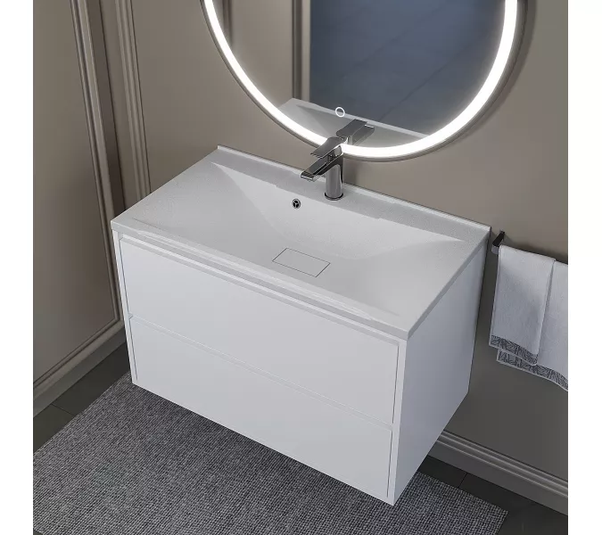 Раковина для ванной кварцевая Uperwood Elen Quartz 80 белая матовая (жасмин), Выбрать цвет: Жасмин, Выбрать размер: 80, изображение 3