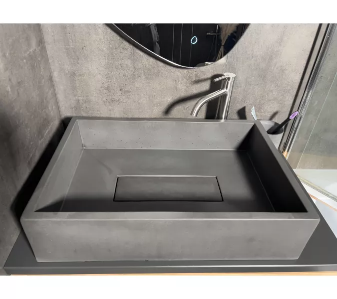 Раковина накладная бетонная Uperwood Angkor 60х40х15 см, прямоугольная, графит, Выбрать цвет: Графит, изображение 3