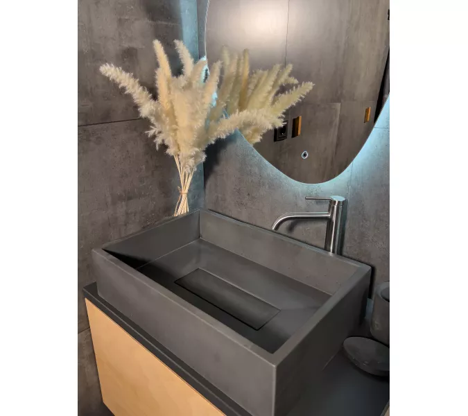 Раковина накладная бетонная Uperwood Angkor 60х40х15 см, прямоугольная, графит, Выбрать цвет: Графит, изображение 4