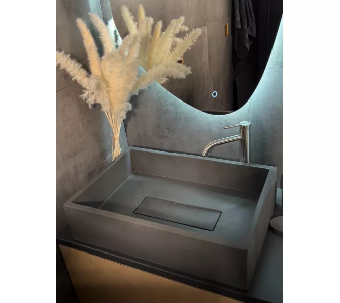 Раковина накладная бетонная Uperwood Angkor 60х40х15 см, прямоугольная, графит, Выбрать цвет: Графит, изображение 5