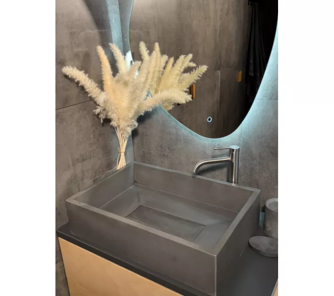 Раковина накладная бетонная Uperwood Angkor 60х40х15 см, прямоугольная, графит, Выбрать цвет: Графит, изображение 6