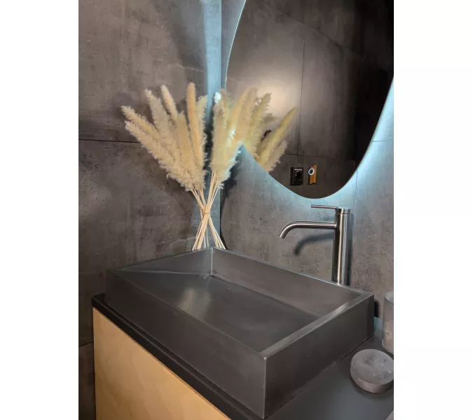 Раковина накладная бетонная Uperwood Mariana 60х40х12 см, прямоугольная, графит, Выбрать цвет: Графит, изображение 3