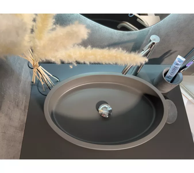 Раковина накладная бетонная Uperwood Rome 55х35х11 см, овальная, графит, Выбрать цвет: Графит, изображение 5