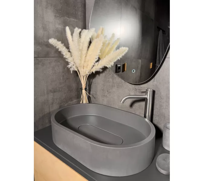 Раковина накладная бетонная Uperwood London 60х40х15 см, овальная, графит, Выбрать цвет: Графит, изображение 5