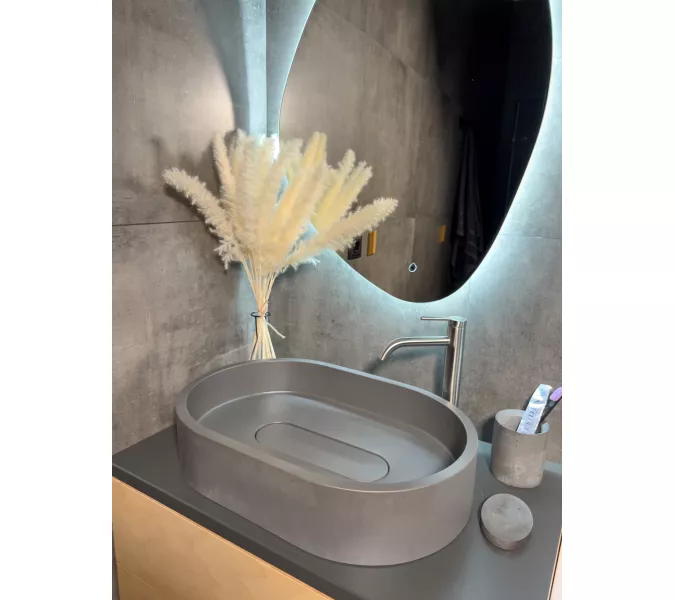 Раковина накладная бетонная Uperwood London 60х40х15 см, овальная, графит, Выбрать цвет: Графит, изображение 6