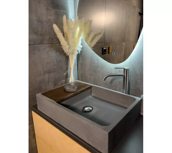 Раковина накладная бетонная Uperwood Piter 60х40х12 см,  графит, Выбрать цвет: Графит, изображение 3