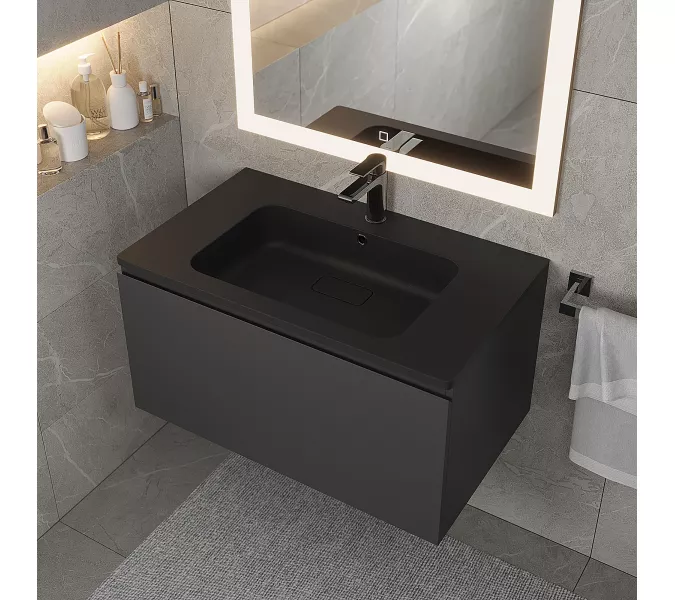 Раковина для ванной кварцевая Uperwood Lagoon Quartz 80 черная матовая (уголь), Выбрать цвет: Уголь, Выбрать размер: 80, изображение 3