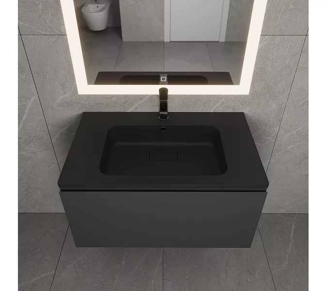 Раковина для ванной кварцевая Uperwood Lagoon Quartz 80 черная матовая (уголь), Выбрать цвет: Уголь, Выбрать размер: 80, изображение 4