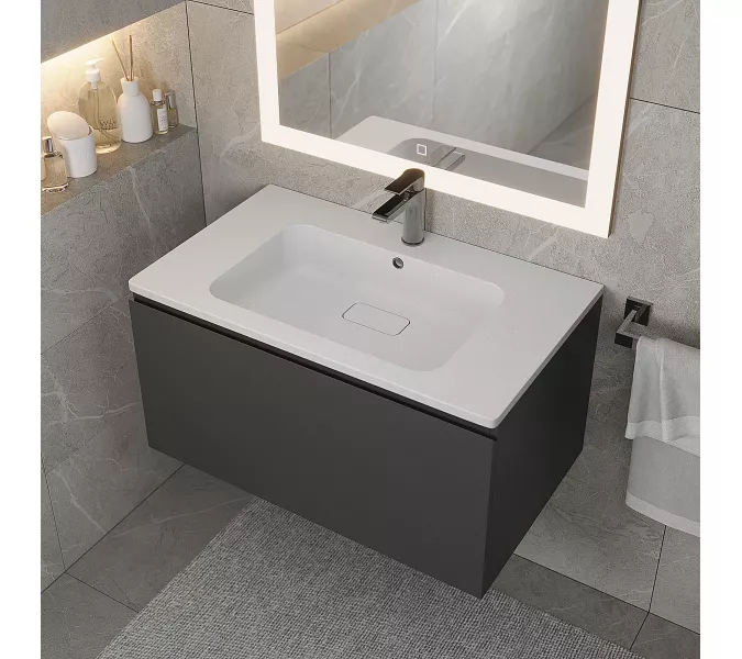 Раковина для ванной кварцевая Uperwood Lagoon Quartz 80  белая матовая (жасмин), Выбрать цвет: Жасмин, Выбрать размер: 80, изображение 3