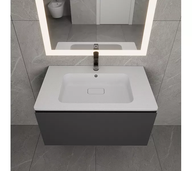 Раковина для ванной кварцевая Uperwood Lagoon Quartz 80  белая матовая (жасмин), Выбрать цвет: Жасмин, Выбрать размер: 80, изображение 4