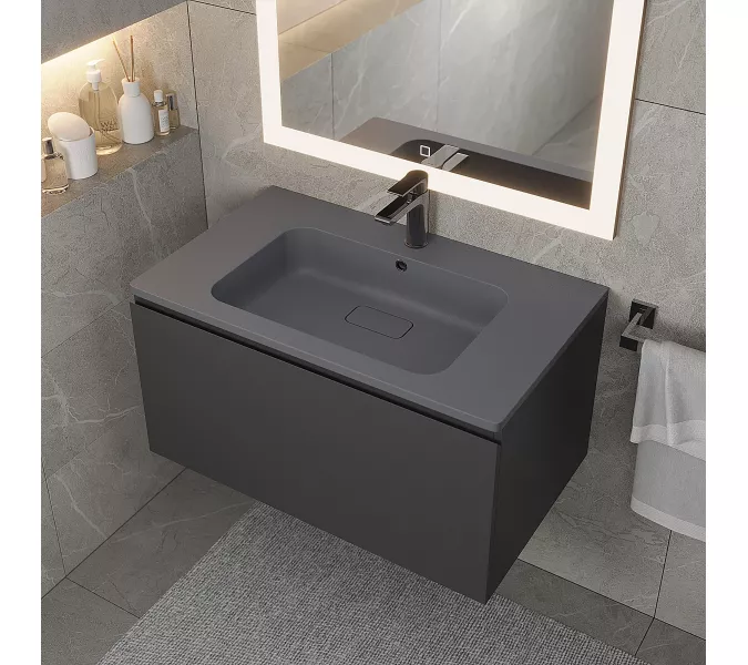 Раковина для ванной кварцевая Uperwood Lagoon Quartz 80 серая матовая (серый шелк), Выбрать цвет: Серый шелк, Выбрать размер: 80, изображение 3