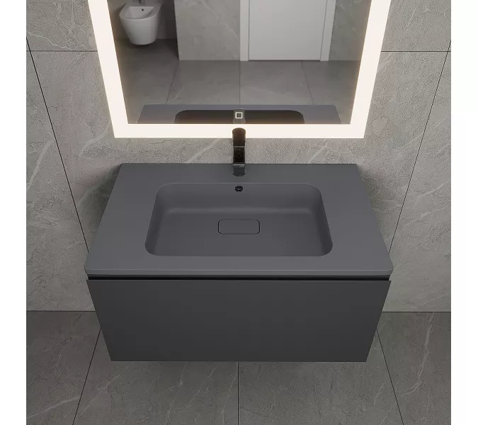 Раковина для ванной кварцевая Uperwood Lagoon Quartz 80 серая матовая (серый шелк), Выбрать цвет: Серый шелк, Выбрать размер: 80, изображение 4