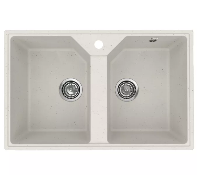 Кухонная мойка из искусственного камня Uperwood ECON UPD-402-001, прямоугольная, 2 чаши, белая матовая, Выбрать цвет: Белый камень, изображение 4
