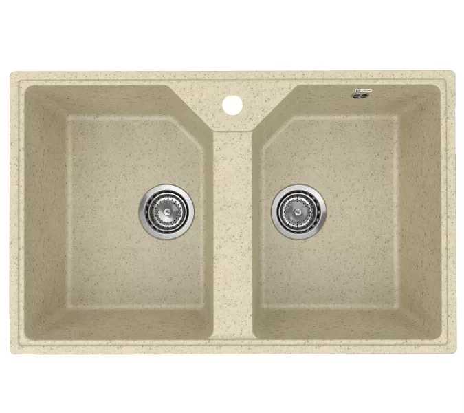 Кухонная мойка из искусственного камня Uperwood ECON UPD-402-002, прямоугольная, 2 чаши, бежевая матовая, Выбрать цвет: Слоновая кость, изображение 4