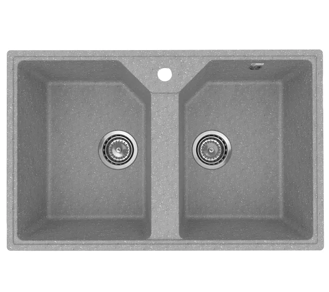 Кухонная мойка из искусственного камня Uperwood ECON UPD-402-003, прямоугольная, 2 чаши, серая матовая, Выбрать цвет: Светло-серый, изображение 4