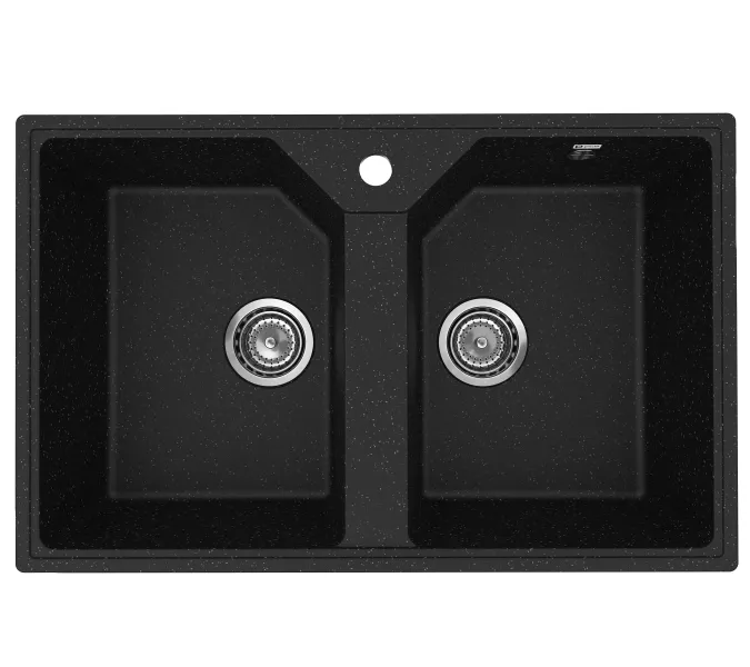 Кухонная мойка из искусственного камня Uperwood ECON UPD-402-004, прямоугольная, 2 чаши, черная матовая, Выбрать цвет: Черный оникс, изображение 4
