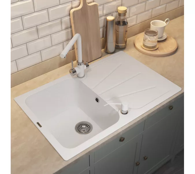 Кухонная мойка кварцевая Uperwood Quartz Premium UPD-04-01, прямоугольная, белая, Выбрать цвет: Белый, изображение 4