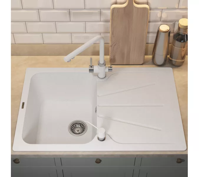 Кухонная мойка кварцевая Uperwood Quartz Premium UPD-04-01, прямоугольная, белая, Выбрать цвет: Белый, изображение 5