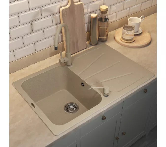 Кухонная мойка кварцевая Uperwood Quartz Premium UPD-04-02, прямоугольная, бежевая, Выбрать цвет: Бежевый, изображение 4