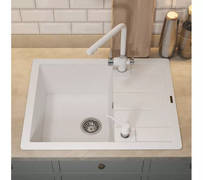 Кухонная мойка кварцевая Uperwood Quartz Premium UPD-03-01, прямоугольная, белая, Выбрать цвет: Белый, изображение 5