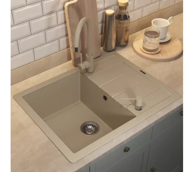 Кухонная мойка кварцевая Uperwood Quartz Premium UPD-03-02, прямоугольная, бежевая, Выбрать цвет: Бежевый, изображение 4