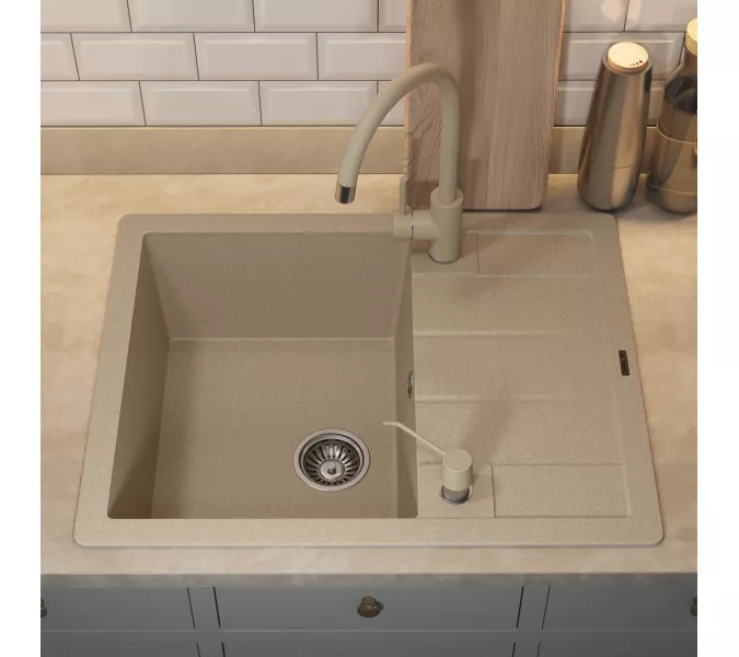 Кухонная мойка кварцевая Uperwood Quartz Premium UPD-03-02, прямоугольная, бежевая, Выбрать цвет: Бежевый, изображение 5