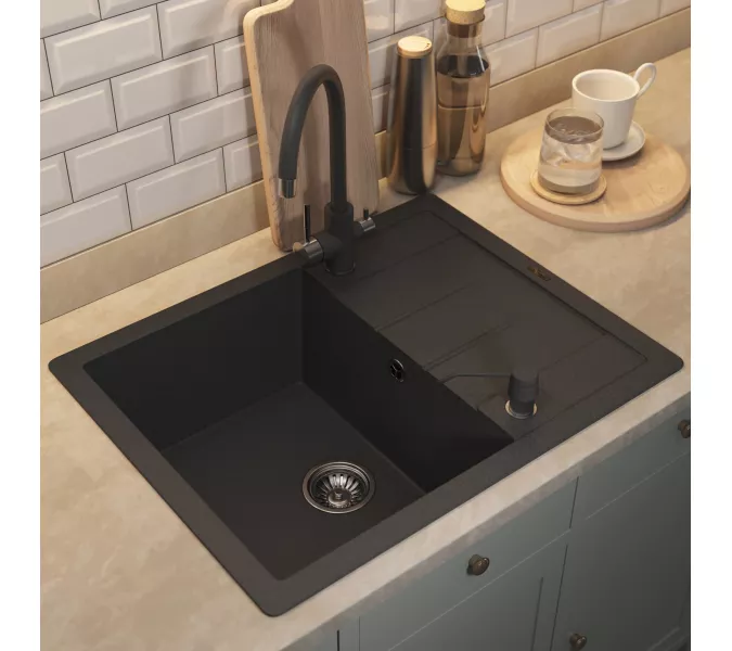 Кухонная мойка кварцевая Uperwood Quartz Premium UPD-03-04, прямоугольная, черная, Выбрать цвет: Черный, изображение 4